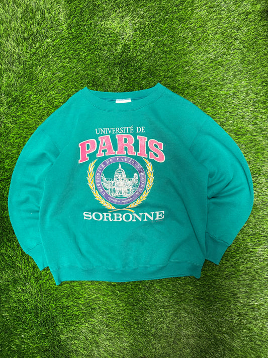 90s Universite De Paris Sabonne Dark Teal Crewneck (L)