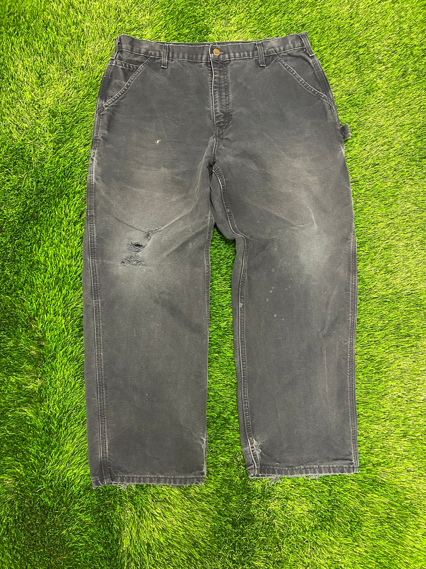 2008 Carhartt Navy Vintage Distressed Carpenter Pants (36 x 30)