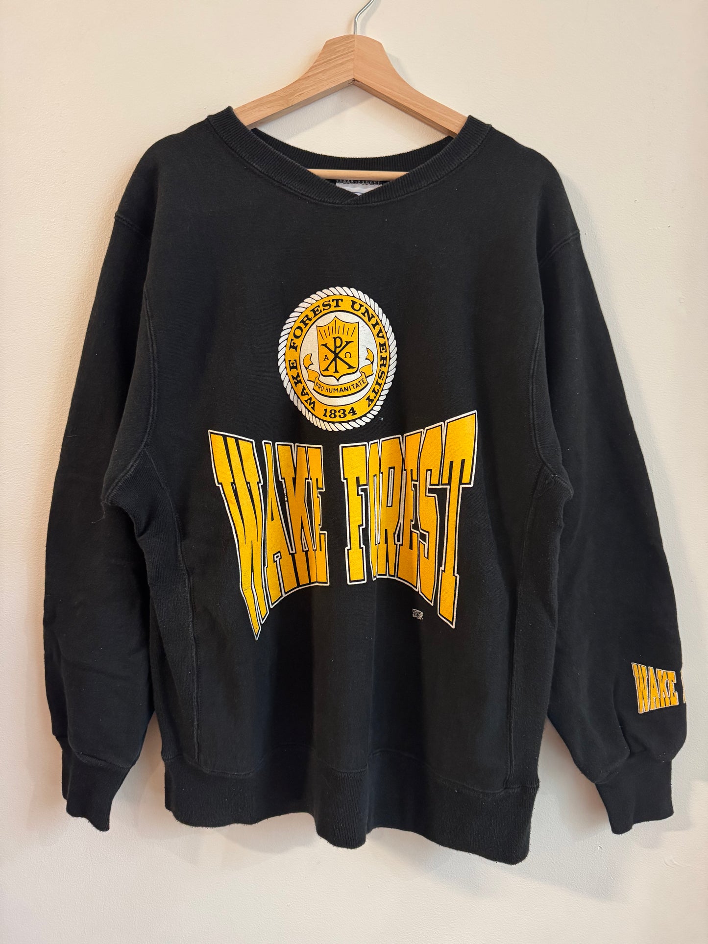 90s Wake Forest Spell Out Heavyweight Crewneck (L)