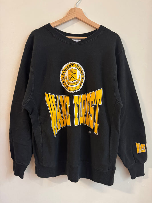 90s Wake Forest Spell Out Heavyweight Crewneck (L)