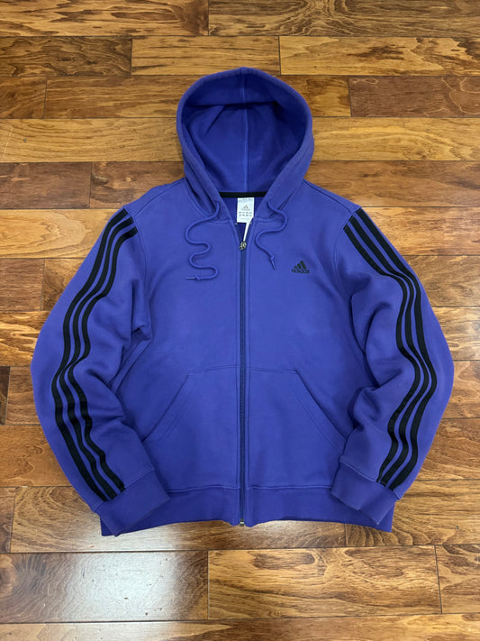 00s Adidas Purple Striped Full Zip Hoodie (L)