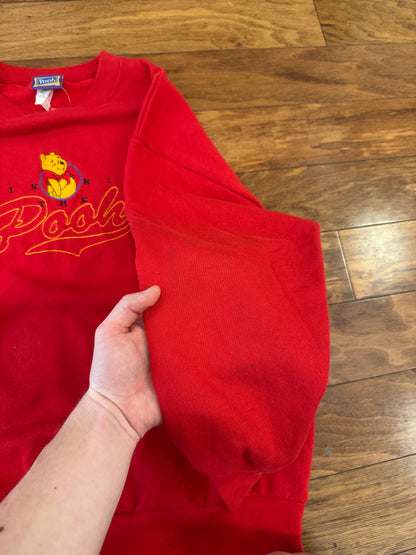 90s Winnie The Pooh Red Disney Embroidered Crewneck (L)