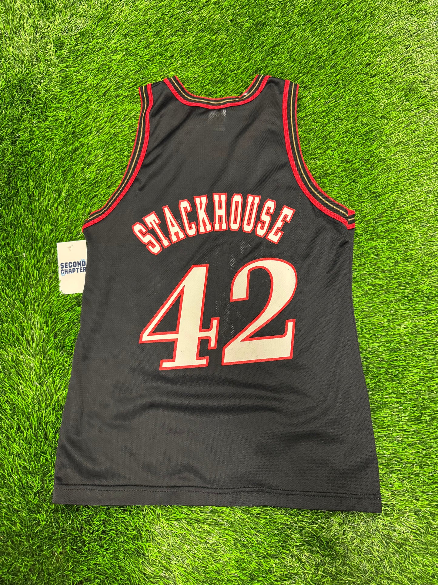 90s Philadelphia 76ers Jerry Stackhouse #42 Champion Vintage NBA Black Jersey (S)