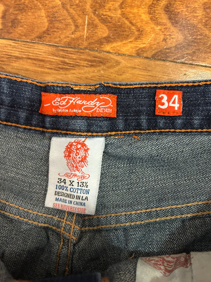 00s Ed Hardy Embroidered Jean Shorts (34)