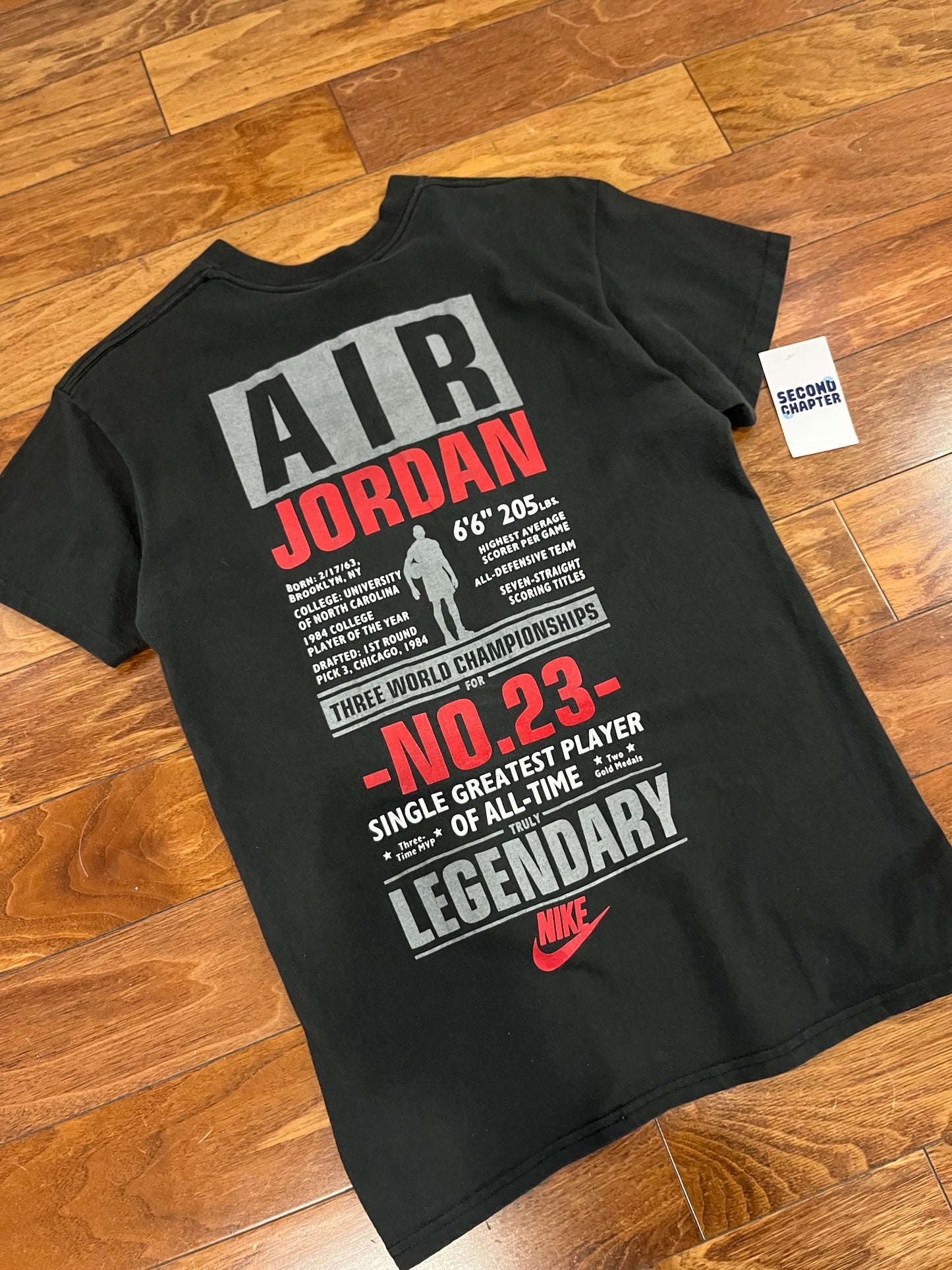 90s Nike Air Jordan "Single Greatest Player Of All Time" Vintage Stats Tee (M)