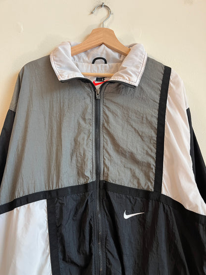 90s Nike Grey/Black Big Swoosh Windbreaker (XL)