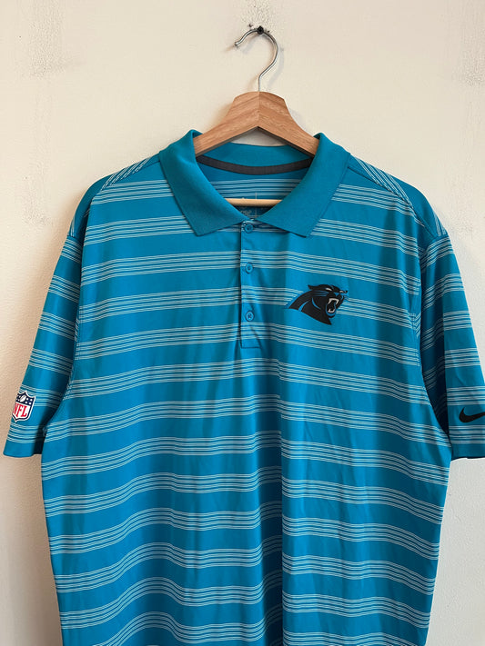 2014 Carolina Panthers On Field Dri-Fit Striped Blue Polo Shirt (XL)