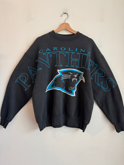 1993 Carolina Panthers Sleeve To Sleeve Black Spell Out Crewneck (XL)