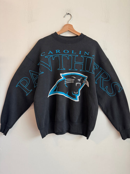 1993 Carolina Panthers Sleeve To Sleeve Black Spell Out Crewneck (XL)
