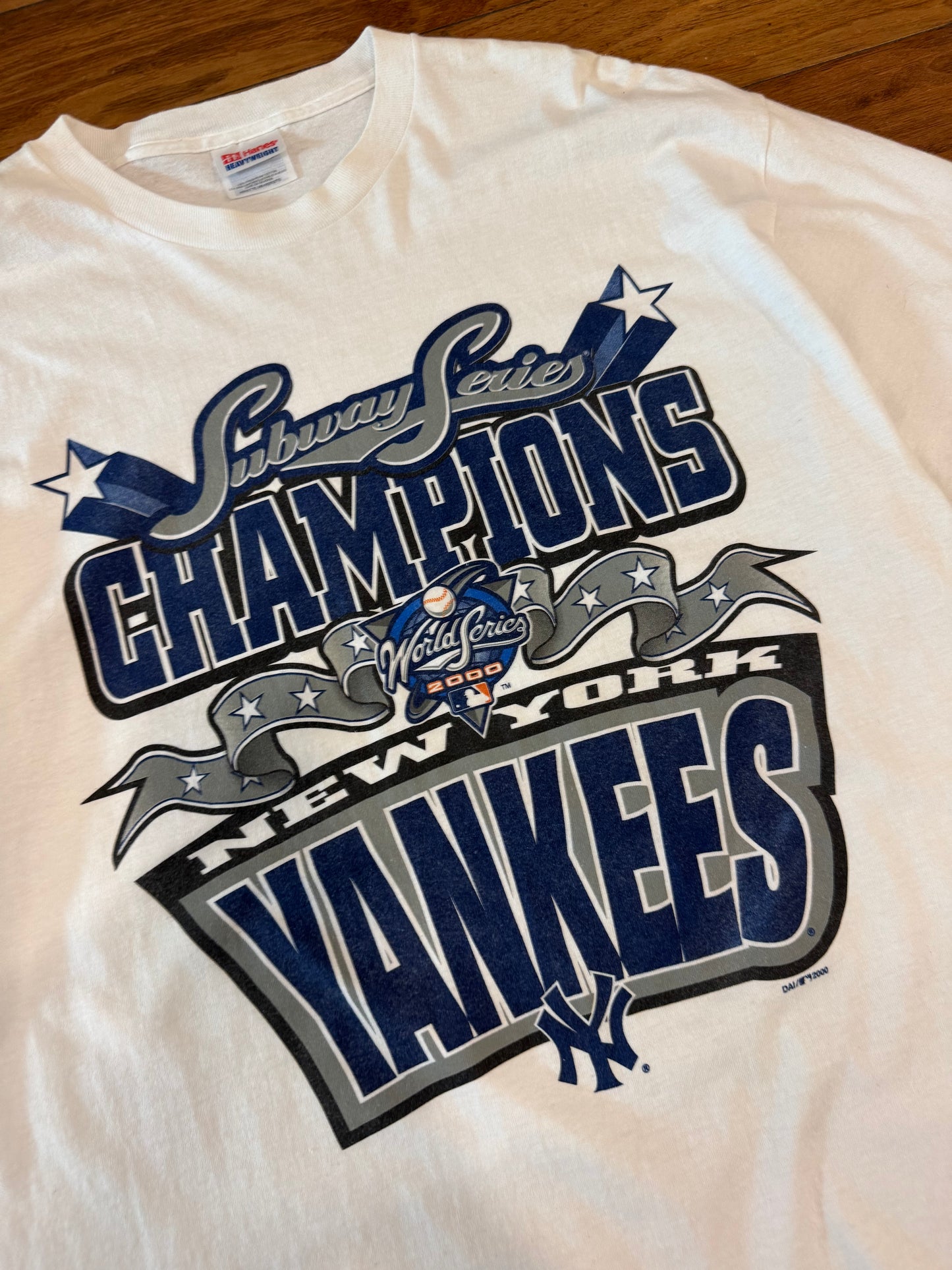 2000 New York Yankees Subway Series Spell Out Vintage MLB Cropped Tee (XL)