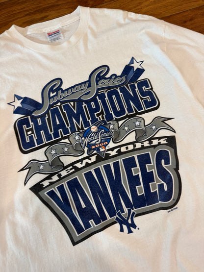 2000 New York Yankees Subway Series Spell Out Vintage MLB Cropped Tee (XL)