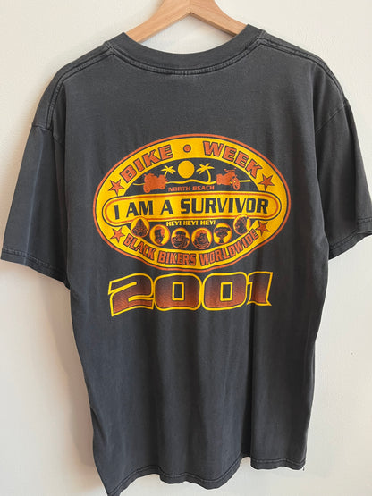 2001 Bikefest Atlantic Beach Faded Black Graphic Tee (L)