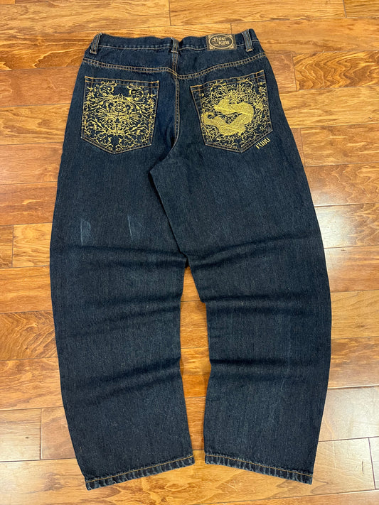 00s Fubu Embroidered Gold Accent Baggy Jeans (34 x 32)