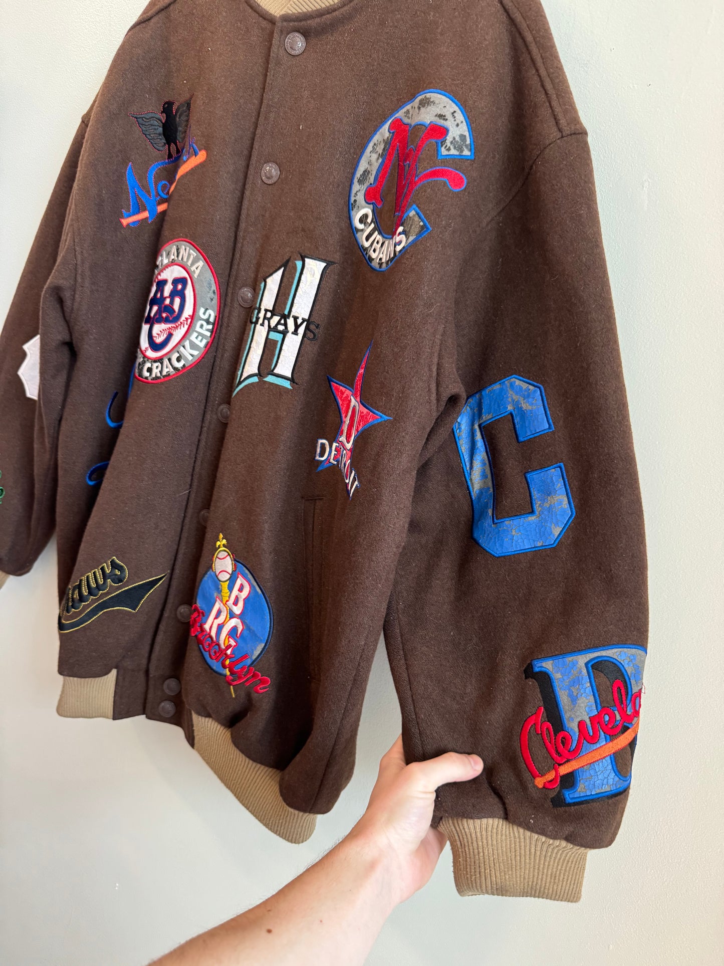 00s Negro League Baseball Mocha Patchwork Jacket (XL)