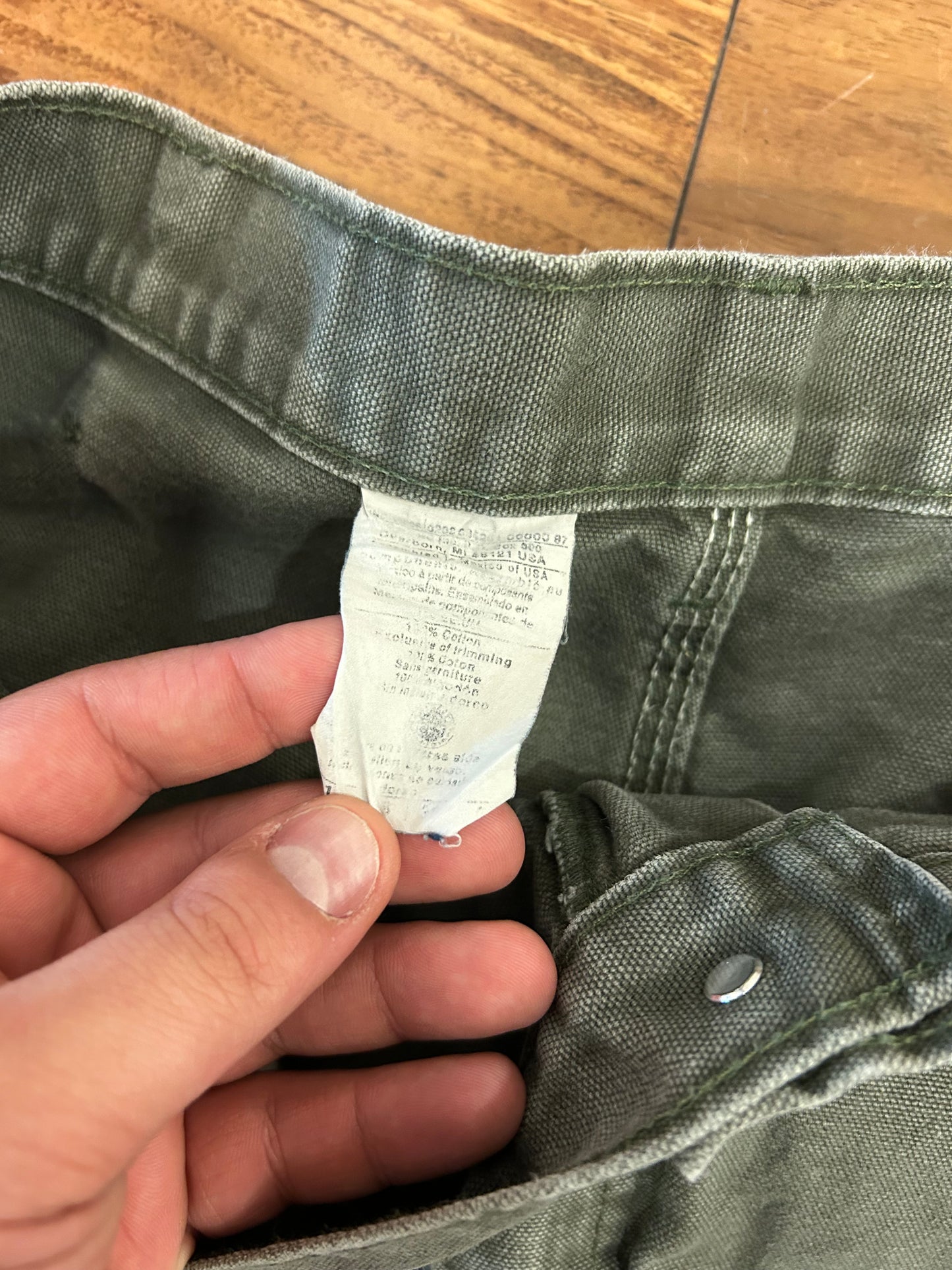 00s Carhartt Olive Green Distressed Carpenter Pants (36 x 34)