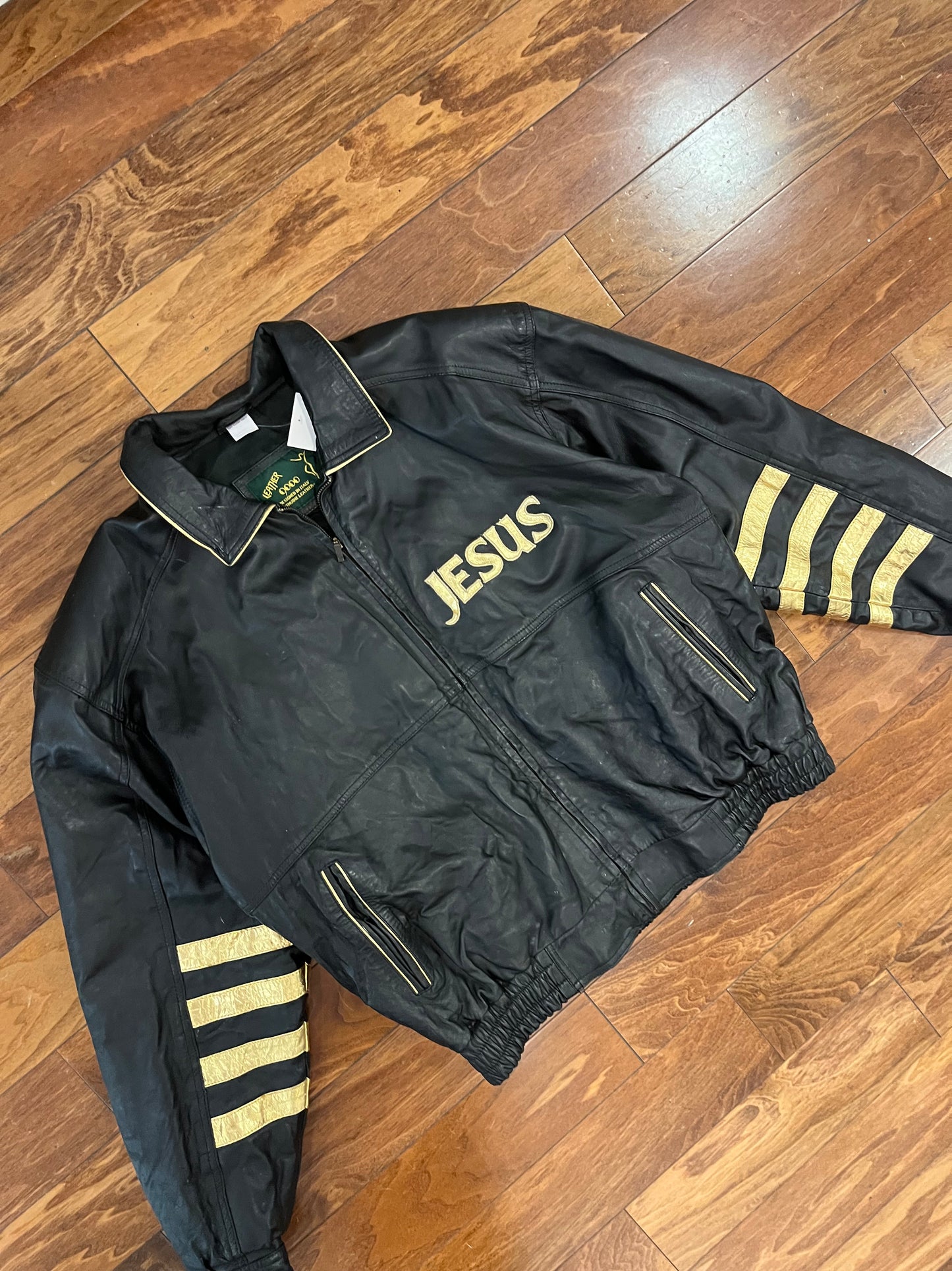 90s I Love Jesus Italian Leather Vintage Jacket (XXL)