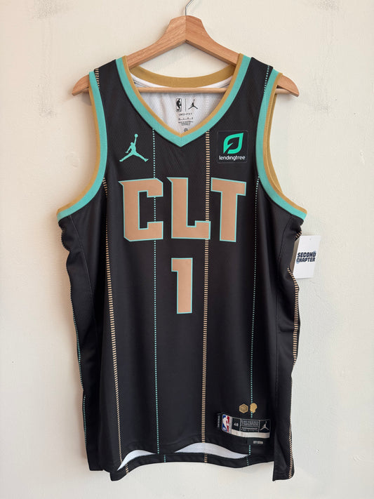2022 Charlotte Hornets LaMelo Ball Swingman City Edition Black Pinstripe Jersey (L)