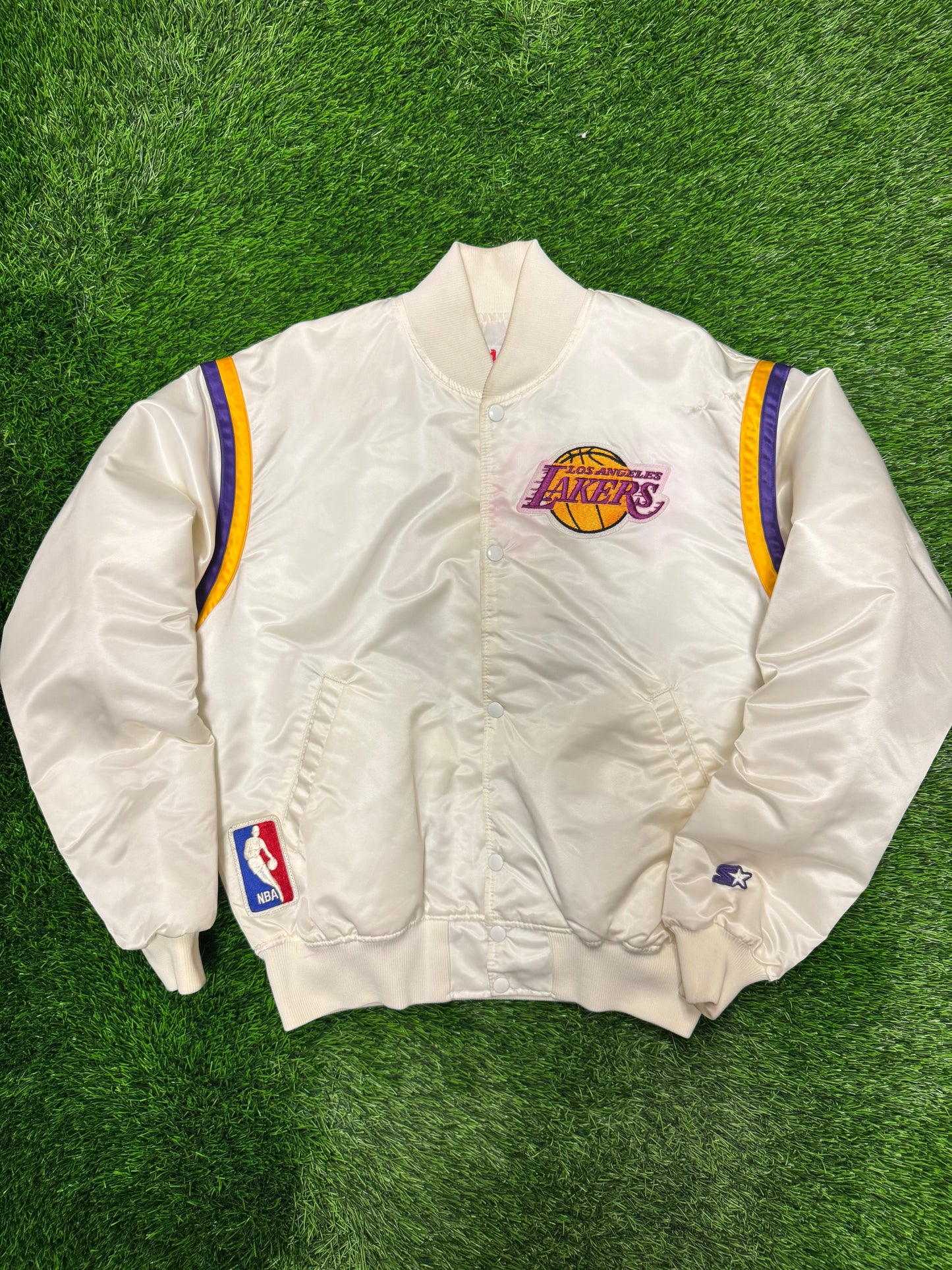 80s Los Angeles Lakers White Starter Satin Jacket (L)