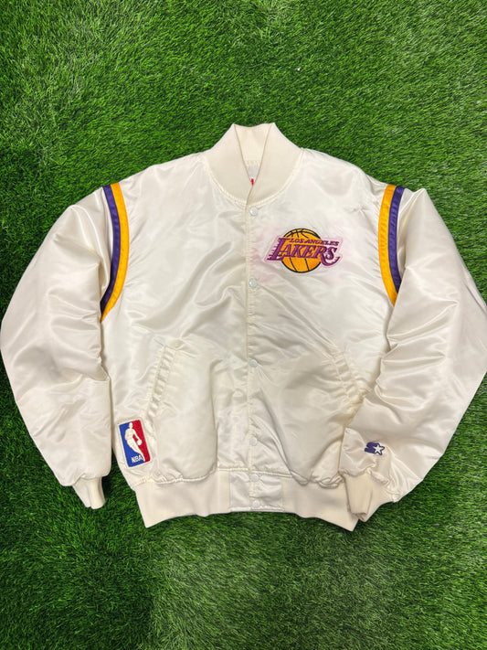 80s Los Angeles Lakers White Starter Satin Jacket (L)