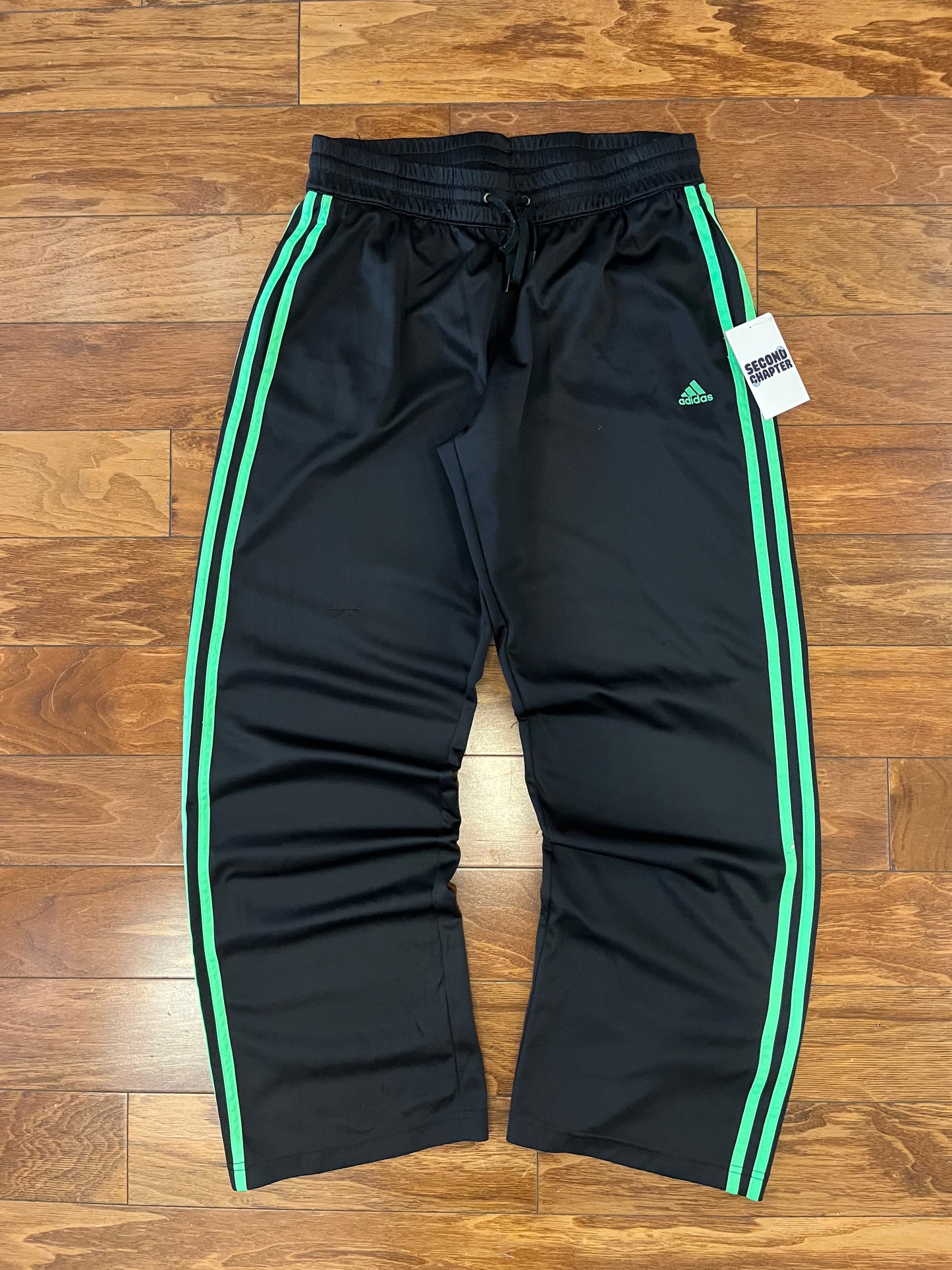 2010s Adidas Black/Neon Striped Track Pants (L)