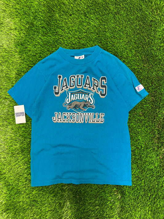 Jacksonville Jaguars Logo Athletic Spell Out Mascot Tee (Youth L)