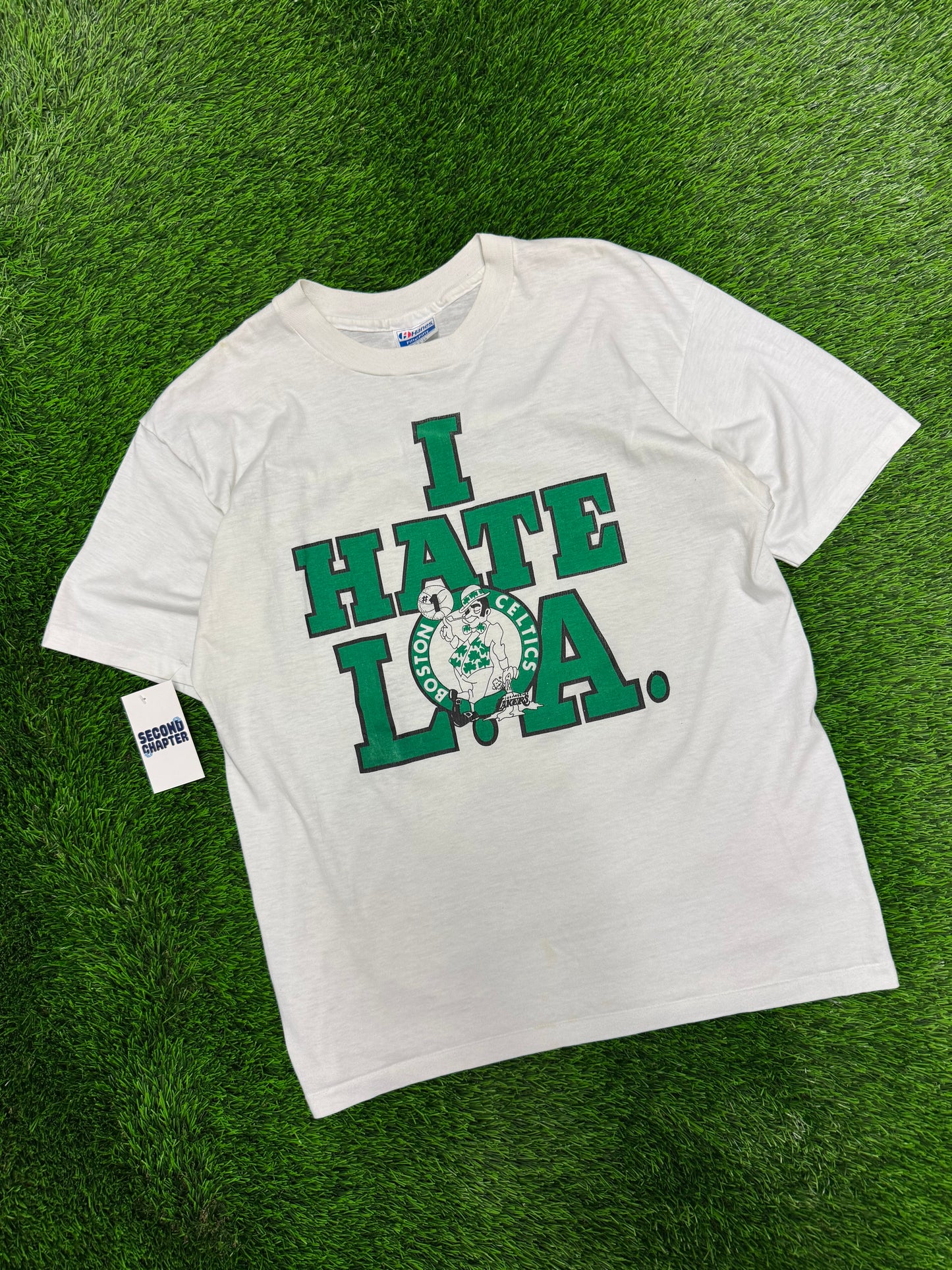 90s Boston Celtics "I Hate LA" Vintage NBA Tee (L)
