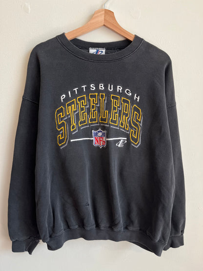 90s Distressed Pittsburgh Steelers Logo Athletic Crewneck (L)