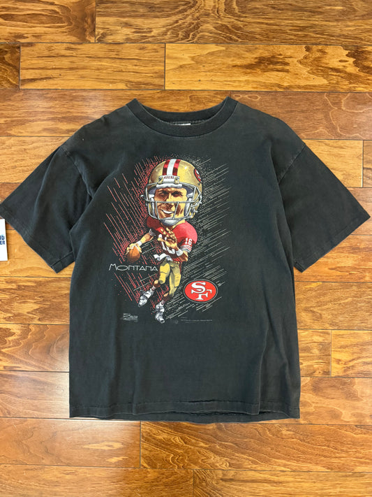 90s Joe Montana San Francisco 49ers Caricature Salem Tee (L)