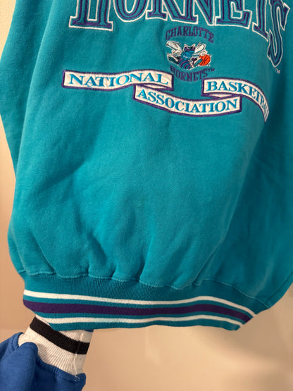90s Charlotte Hornets Logo Athletic Teal Crewneck (L)