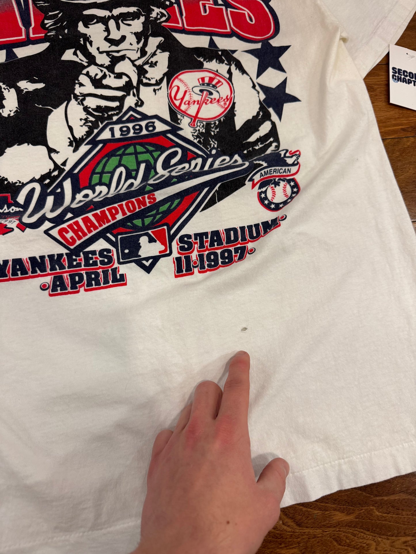 1997 NY Yankees Opening Day Uncle Sam Vintage Jackie Robinson 50th MLB Tee (XL)