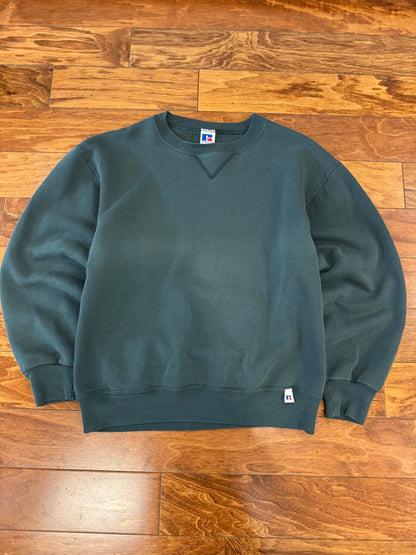 90s Russell Athletics Blank Green Faded Essential Crewneck (M)