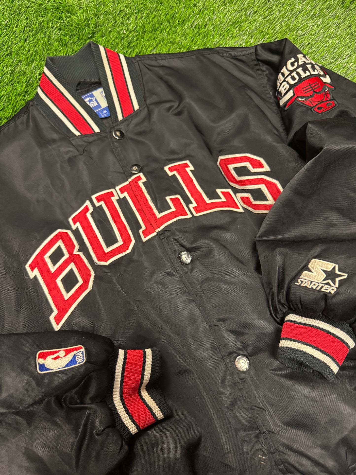 90s Chicago Bulls Vintage NBA Starter Spell Out Jacket (L)