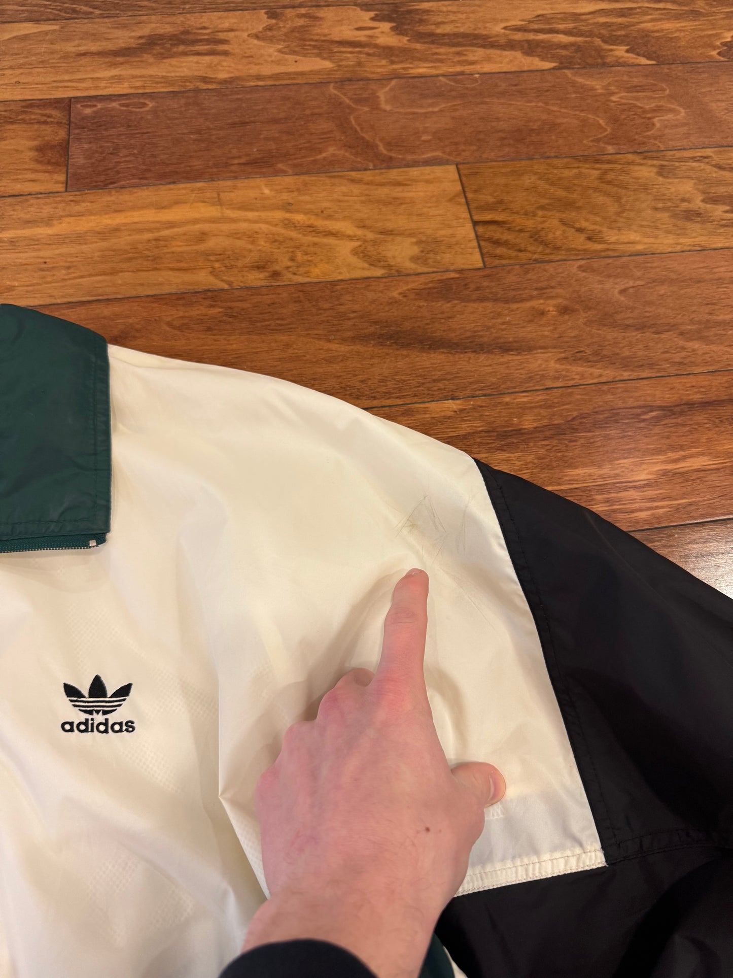 90s Adidas Green/Black Striped Windbreaker (XXL)