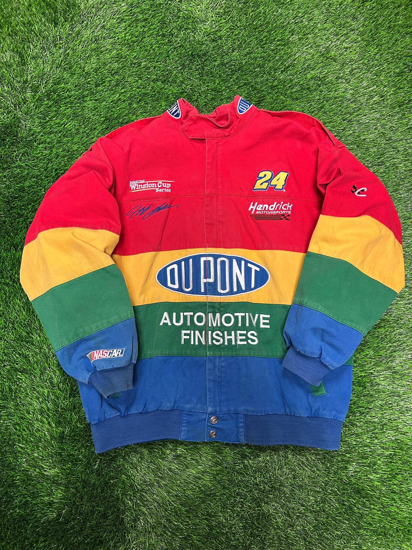 90s Dupont Jeff Gordon Vintage Rainbow Chase Authentic Racing Jacket (XL)