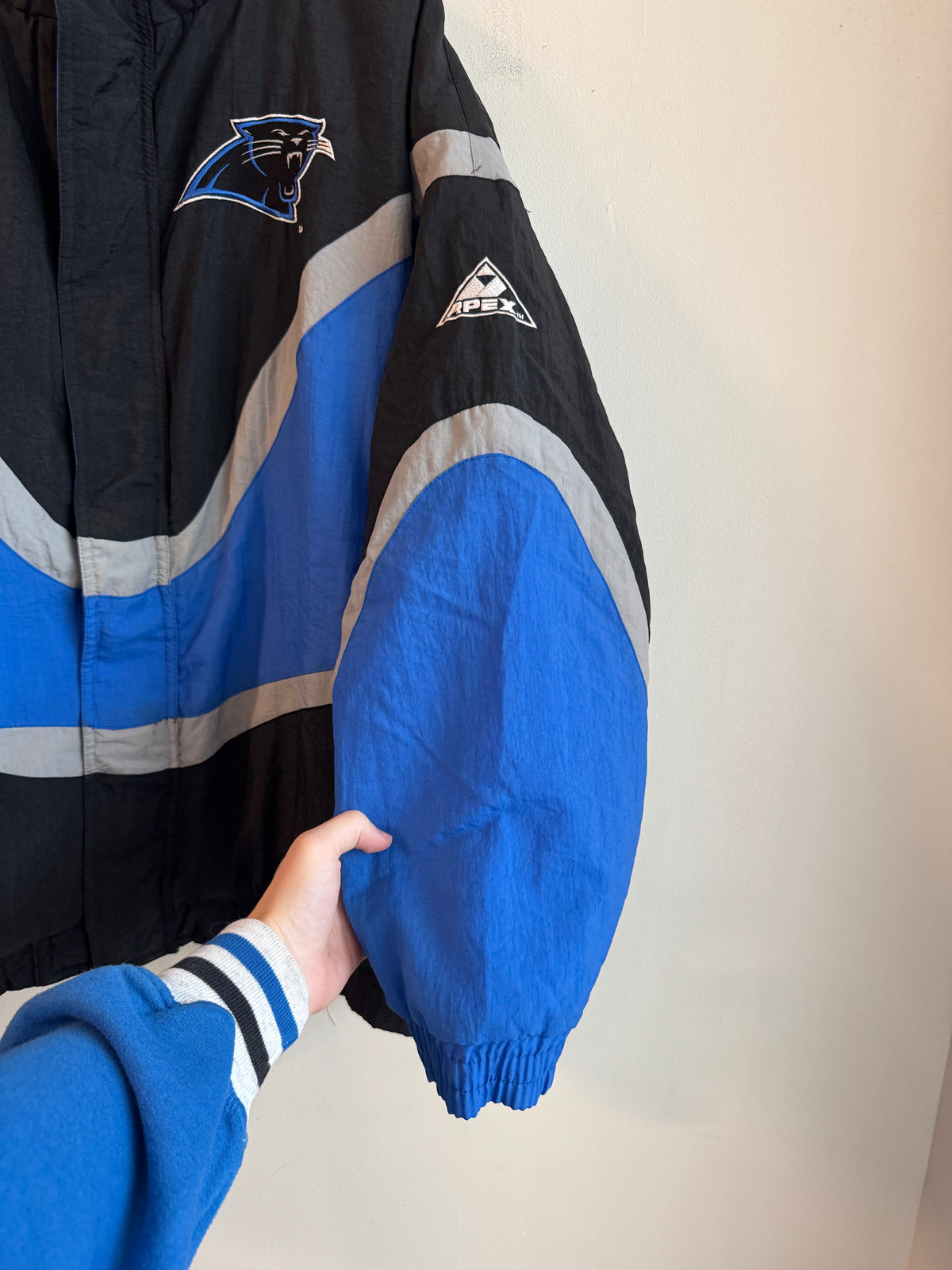 90s Carhartt Panthers Apex Black/Blue Puffer Jacket (XL)