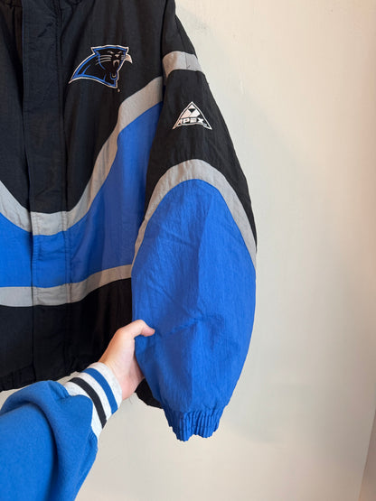 90s Carhartt Panthers Apex Black/Blue Puffer Jacket (XL)