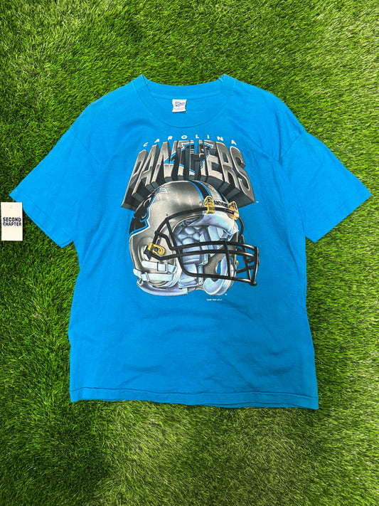 1995 Carolina Panthers Salem Sportswear Big Helmet Graphic Blue Vintage Tee (L)