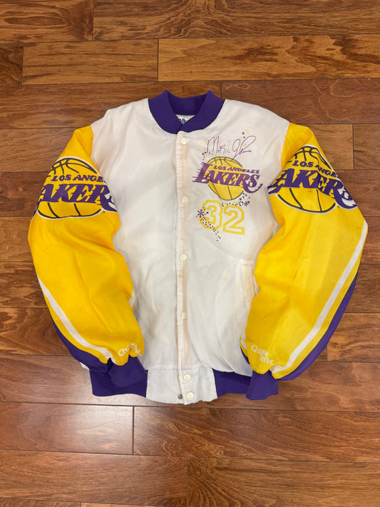 90s Los Angeles Lakers Magic Johnson Fanimation Satin Jacket (M)