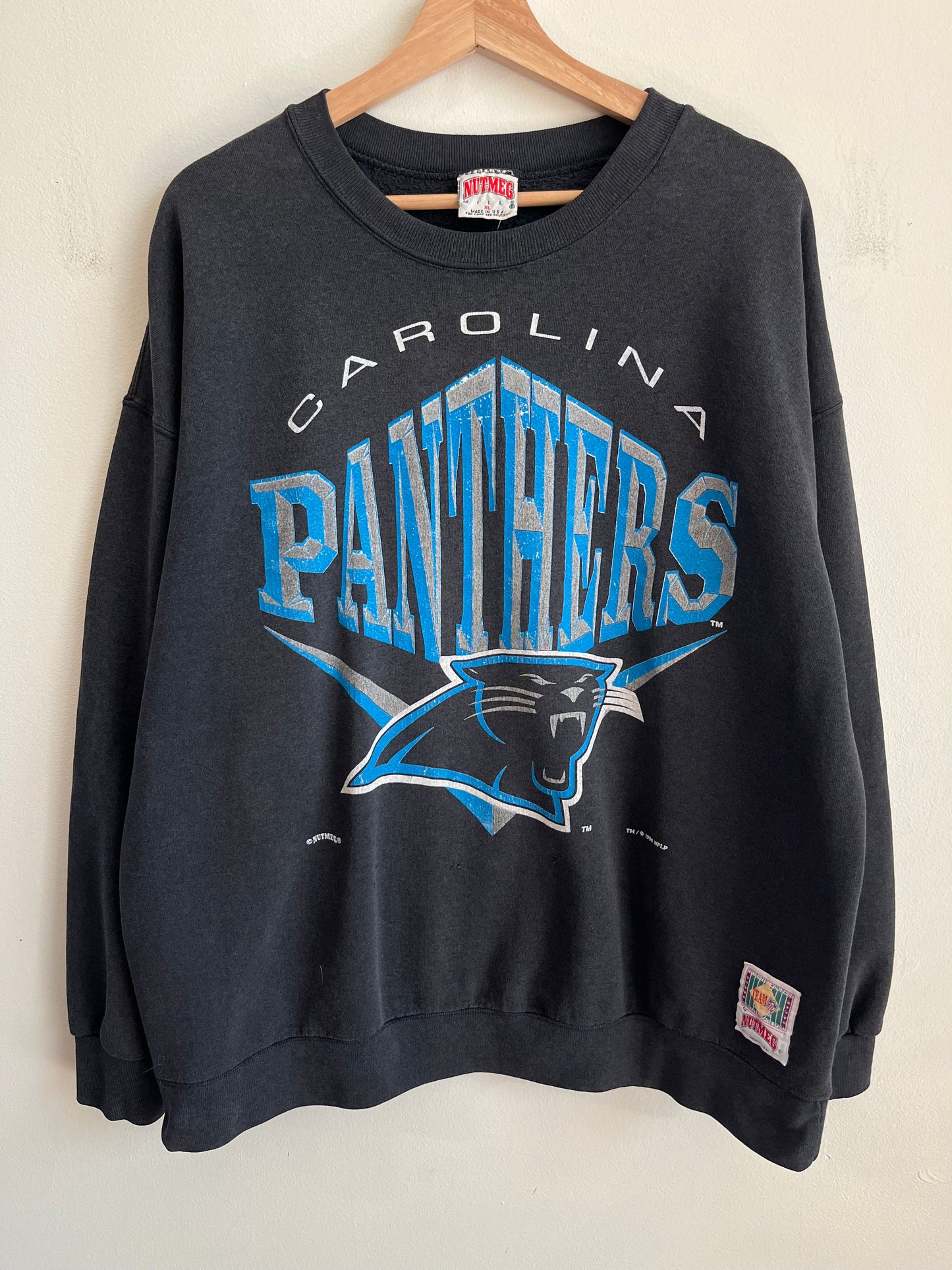 1994 Carolina Panthers Nutmeg Faded Spell Out Crewneck (XL)