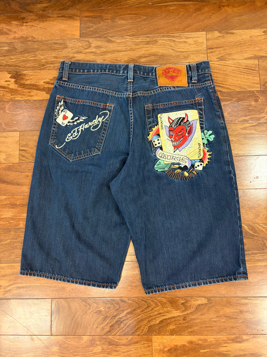2008 Ed Hardy by Christian Audigier Embroidered Joker Shorts (38)