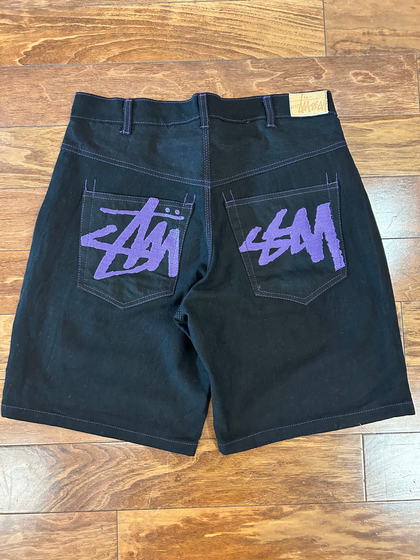 2010s Stussy Black & Purple Jean Shorts (34)
