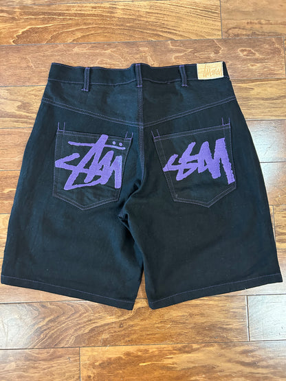 2010s Stussy Black & Purple Jean Shorts (34)