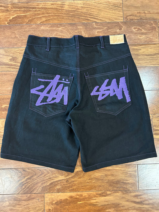 2010s Stussy Black & Purple Jean Shorts (34)