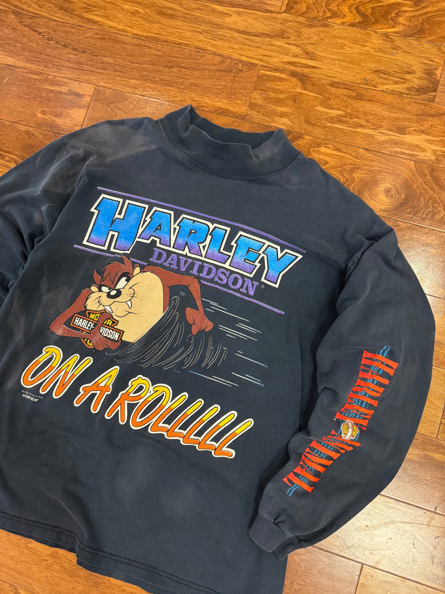 1993 Harley Davidson Taz "On A Roll" Faded Long Sleeve Tee (XL)