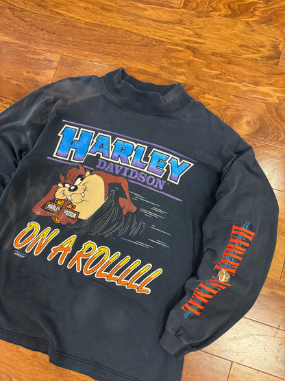 1993 Harley Davidson Taz "On A Roll" Faded Long Sleeve Tee (XL)
