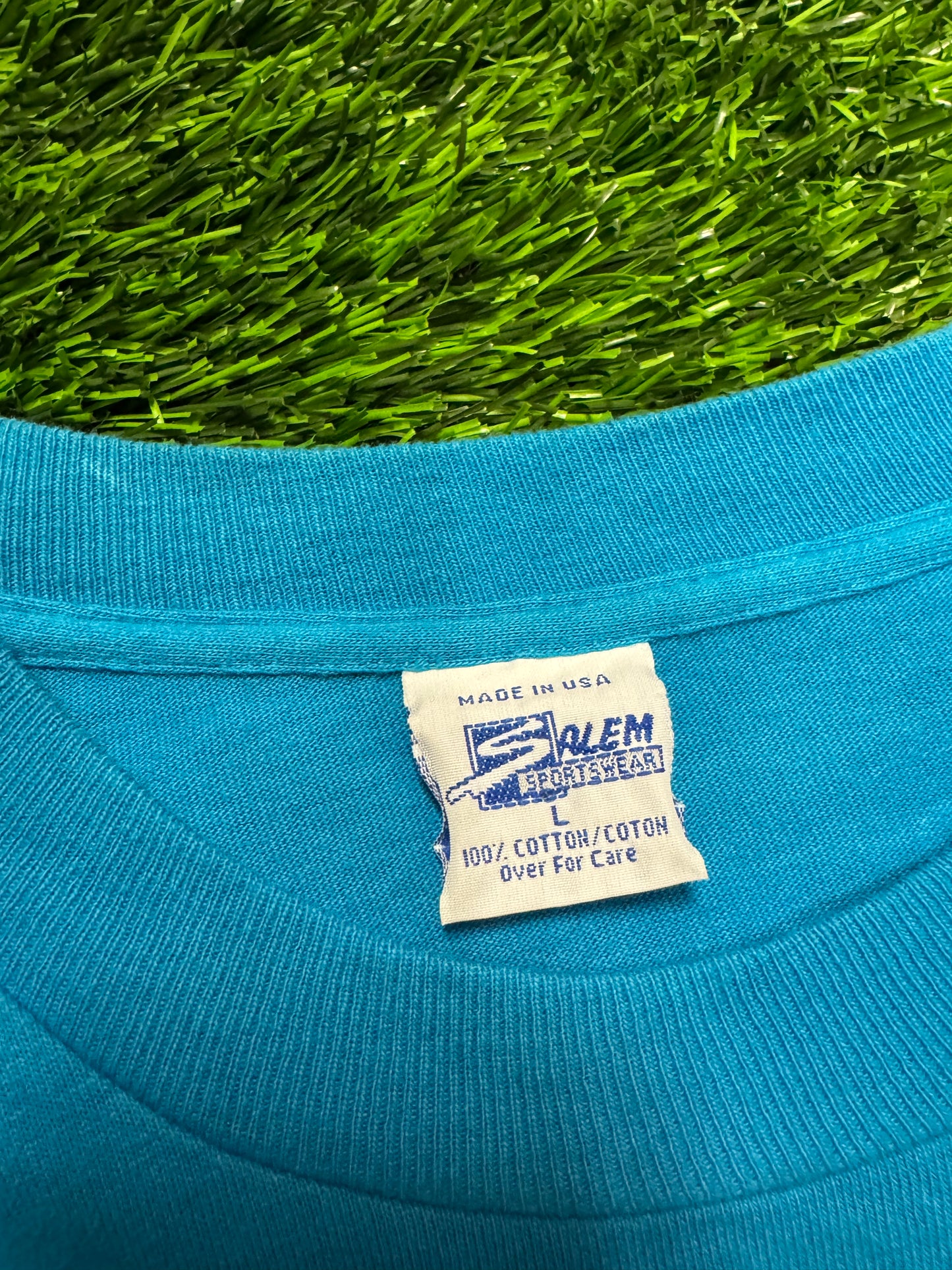 1995 Carolina Panthers Salem Sportswear Big Helmet Graphic Blue Vintage Tee (L)