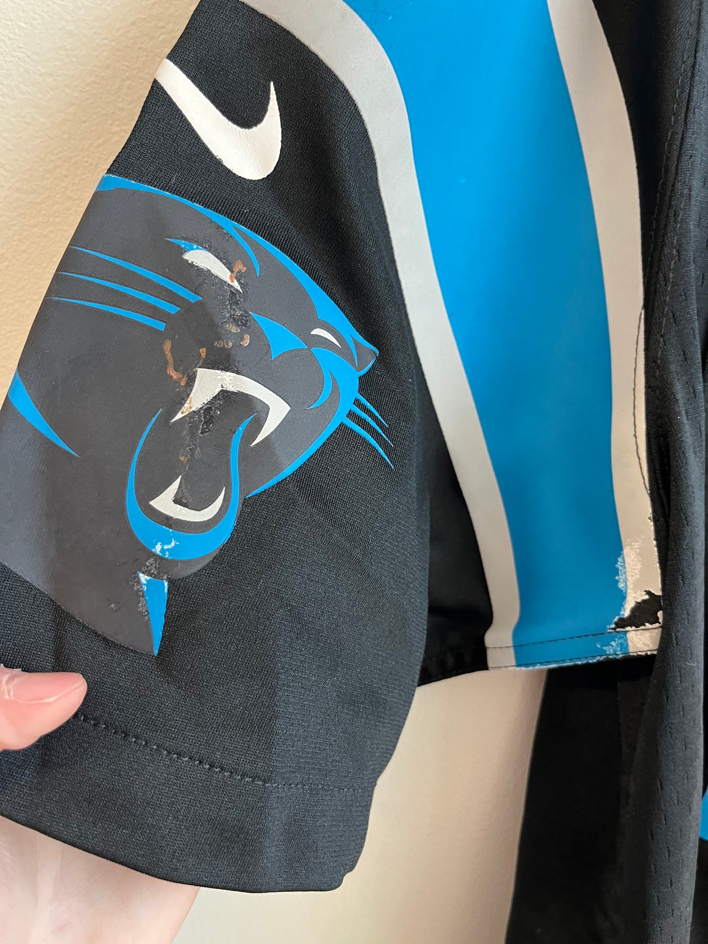 2019 Carolina Panthers Christian McCaffery 25 Seasons Patch Home Jersey (S)