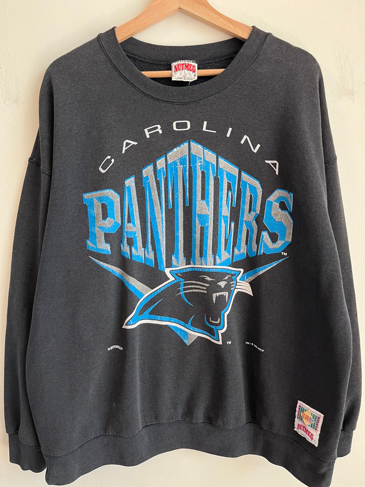 1994 Carolina Panthers Nutmeg Faded Spell Out Crewneck (XL)