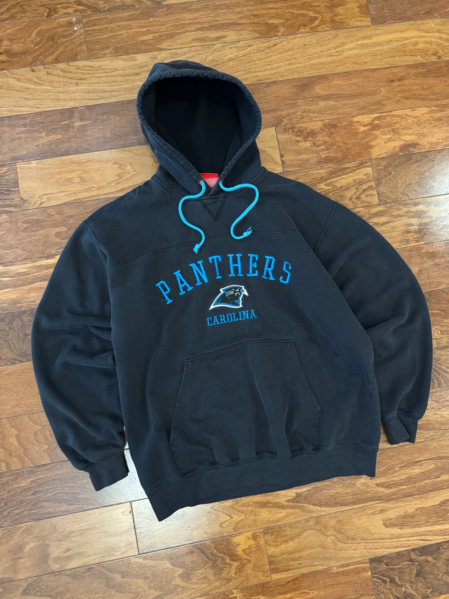 00s Carolina Panthers NFL Black Spell Out Hoodie (M)