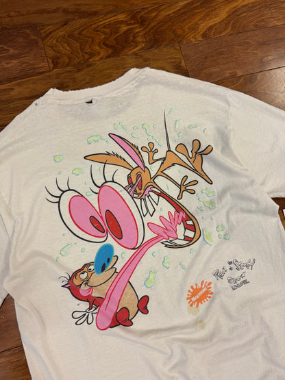 1991 Ren + Stempy Show Nicktoons Thrashed Vintage Cartoon Tee (XL)
